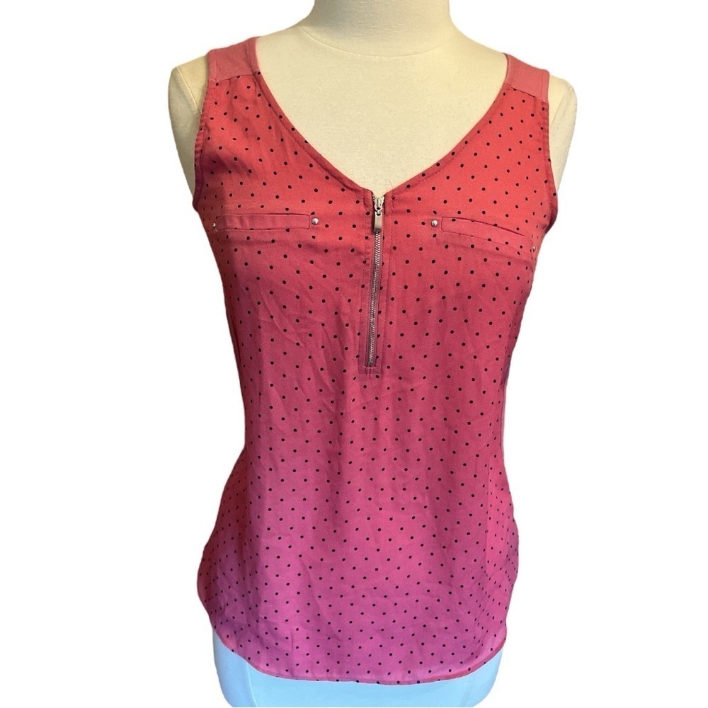 Iz Byer Sleeveless Black and Pink Blouse With 2 Faux Zip Pockets Size Small‌
